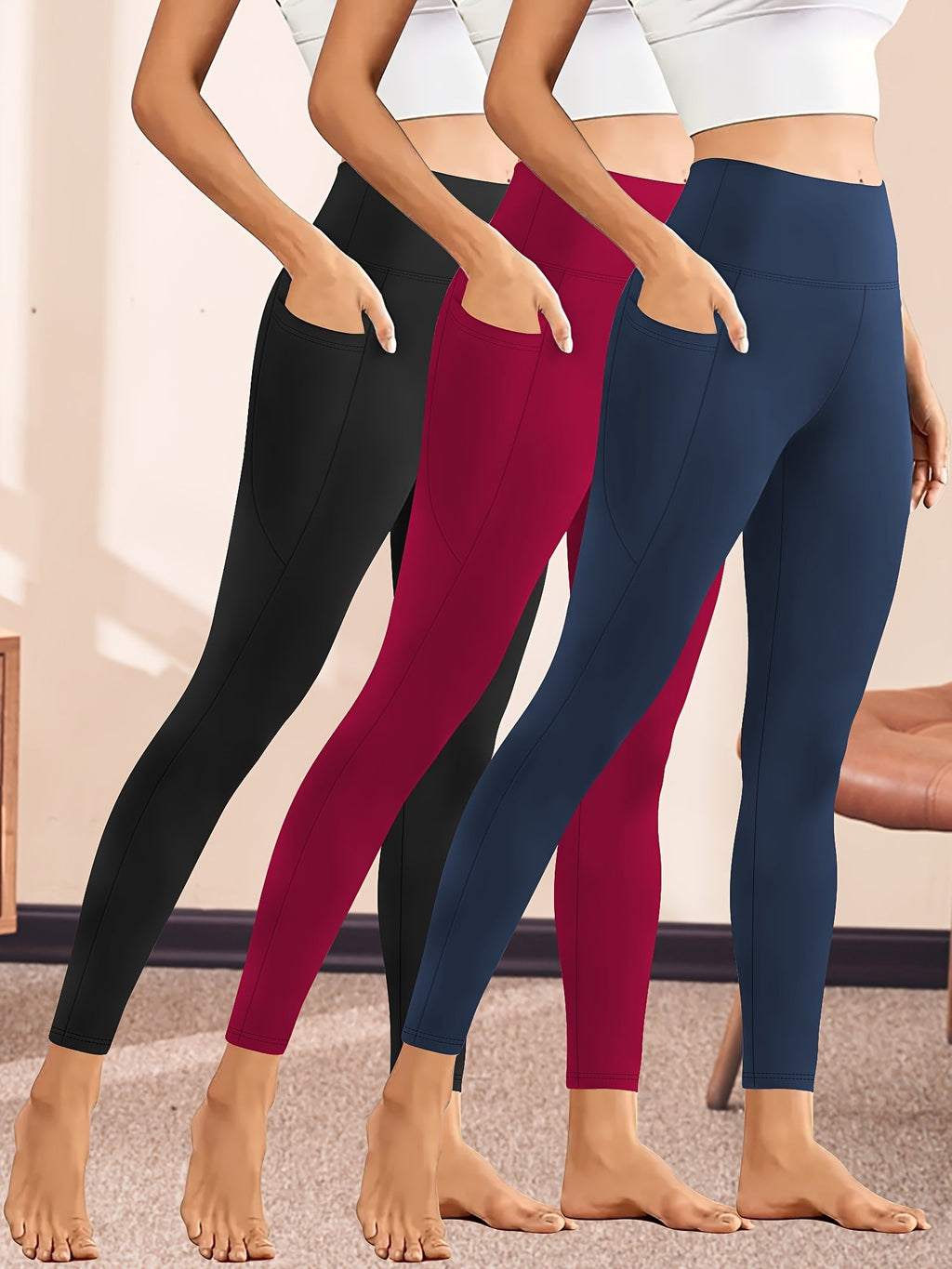 High-Waisted Moon Crescent Pocket Nine-Tenths Yoga Leggings