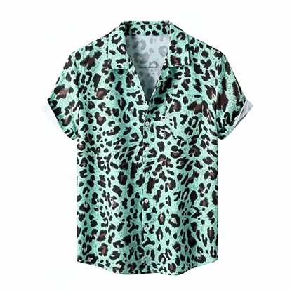Mens 3D Leopard Print Short Sleeve Casual Summer Beach Shirt Polyester S-2XL UK