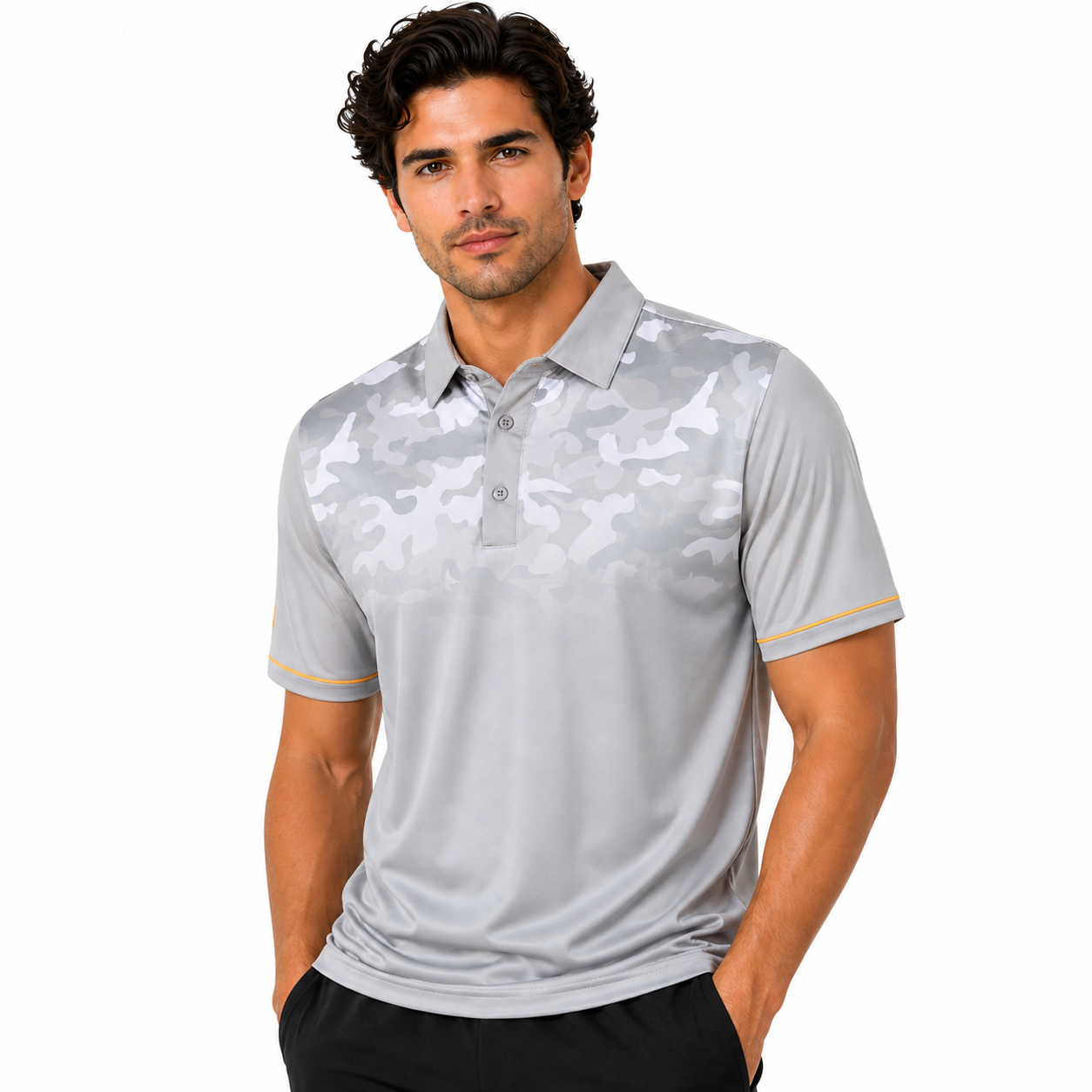 Island Green Men's Camo Golf Polo Shirt Breathable Stretch Sport Top - QHA UK
