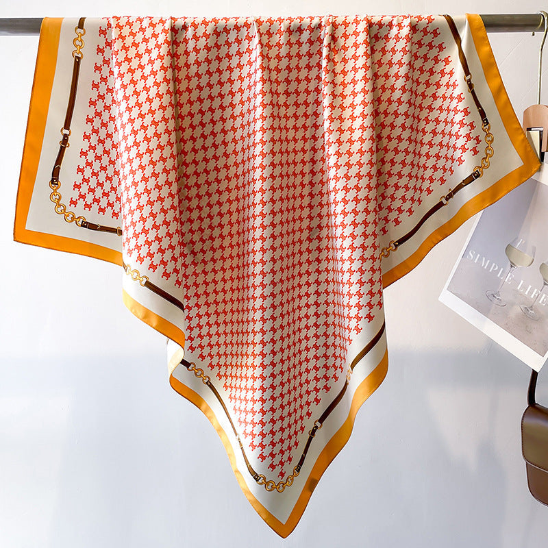 Women's Premium Twill Silk Scarf, Large Printed 90/90cm Striped Square Scarf