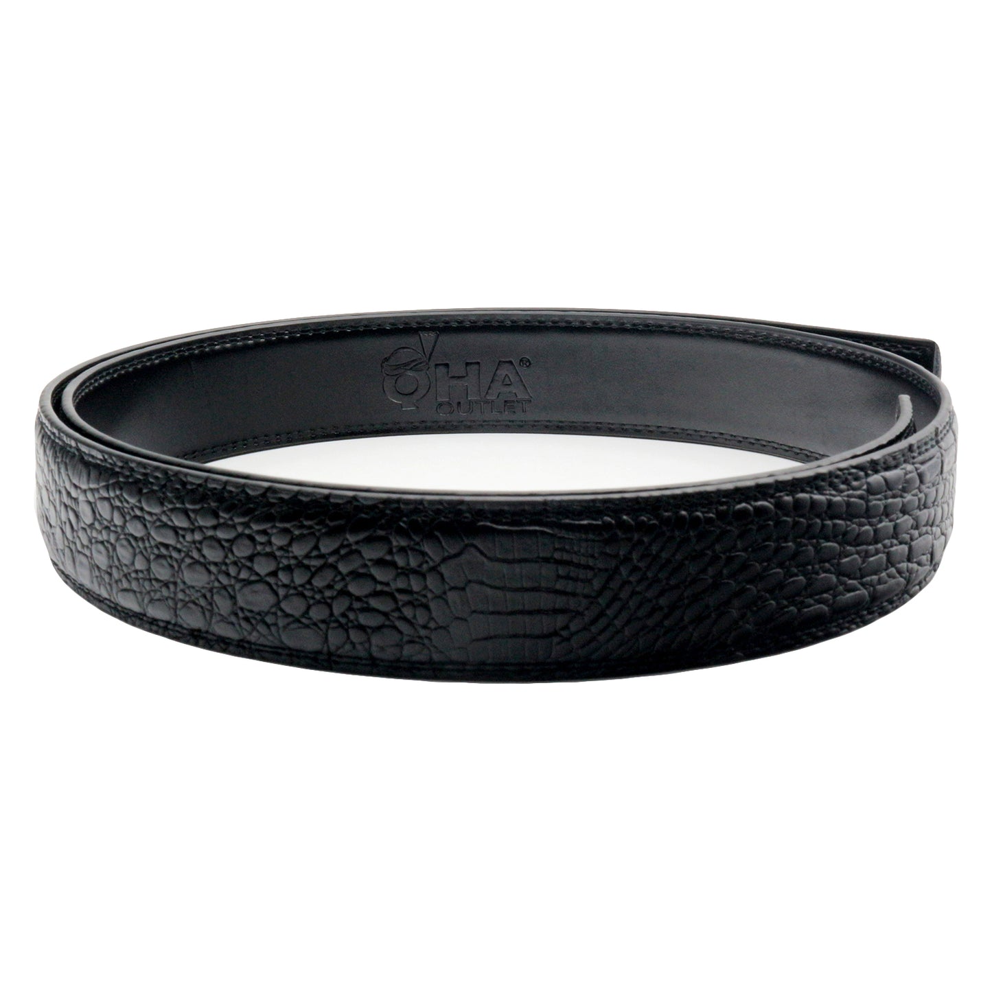 QHA Mens Leather Belts Alligator Style Automatic Ratchet Belt Strap no Buckle Q05