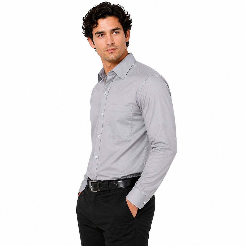 Kustom Kit Mens Poplin Shirt Long Sleeve Formal Work Office Classic Fit - QHA UK