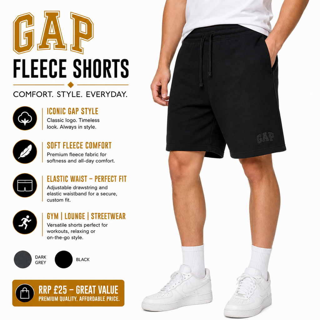 GAP Mens Logo Fleece Shorts Elastic Waist Gym Casual Summer Cotton - QHA UK