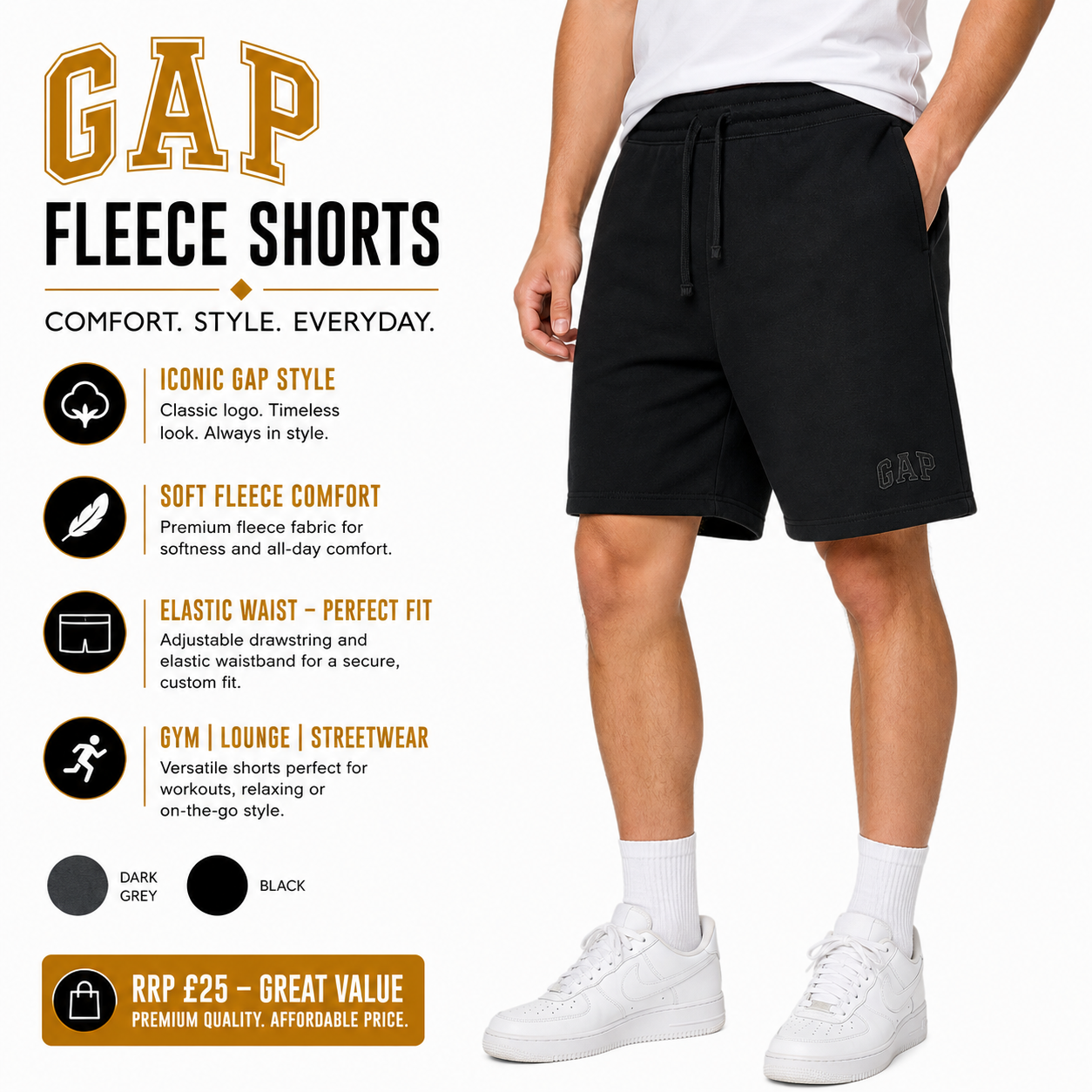 GAP Mens Logo Fleece Shorts Elastic Waist Gym Casual Summer Cotton - QHA UK