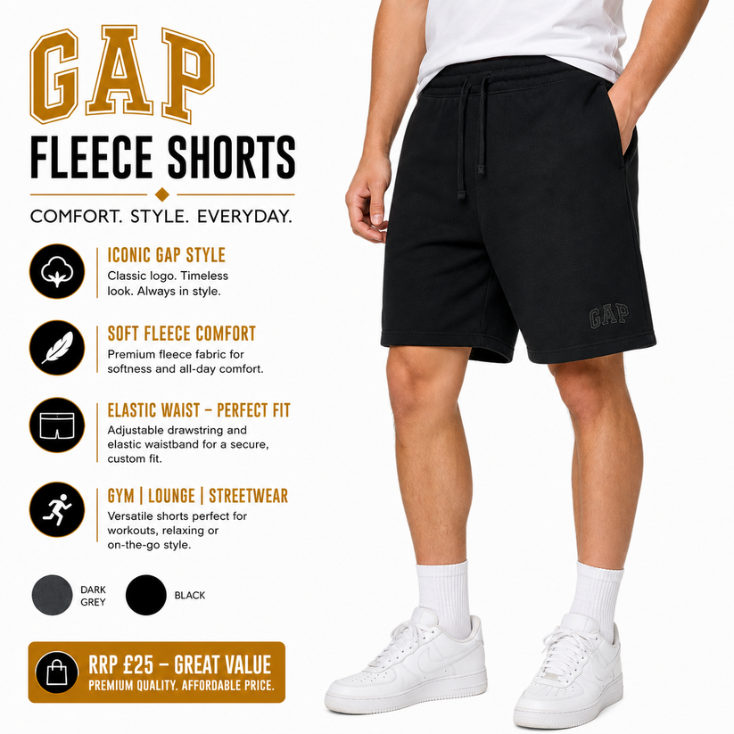 GAP Mens Logo Fleece Shorts Elastic Waist Gym Casual Summer Cotton - QHA UK