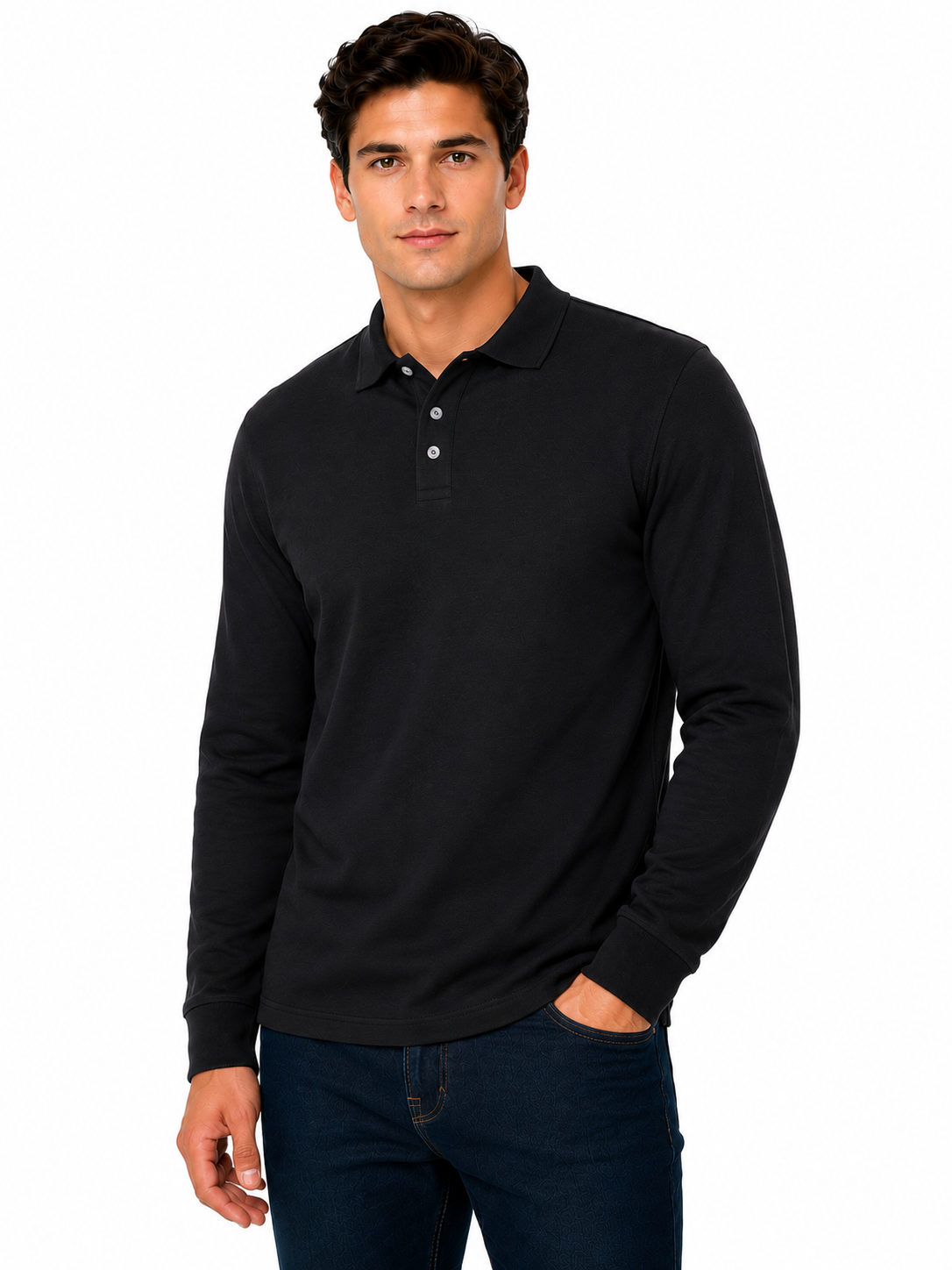 Everett Wales Mens Cotton Pique Long Sleeve Polo Shirt Casual Regular Fit