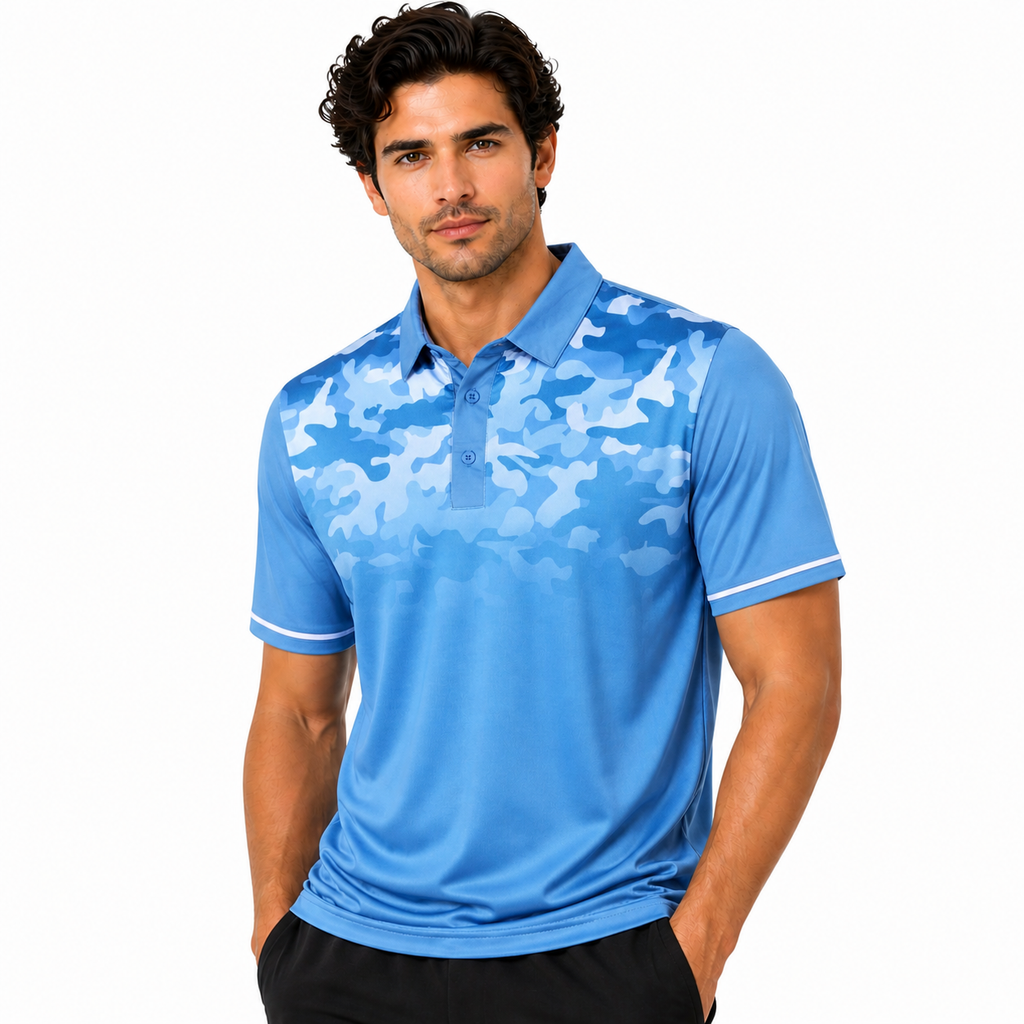 Island Green Men's Camo Golf Polo Shirt Breathable Stretch Sport Top - QHA UK