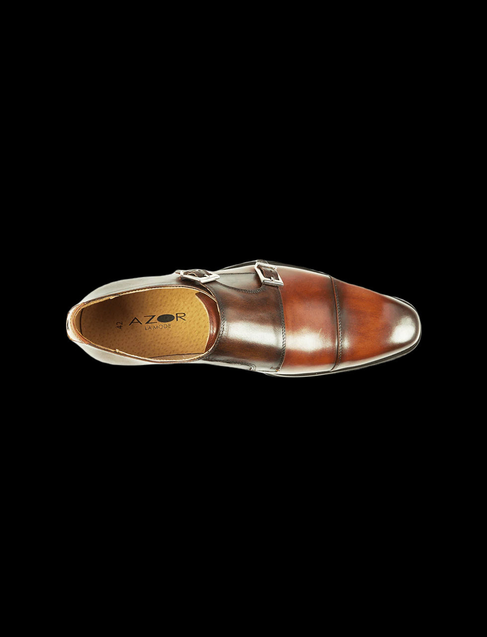 AZOR Mens Semi - Round Lombardy Monk Strap Buckle Shoes Brown UK 7 to UK 12