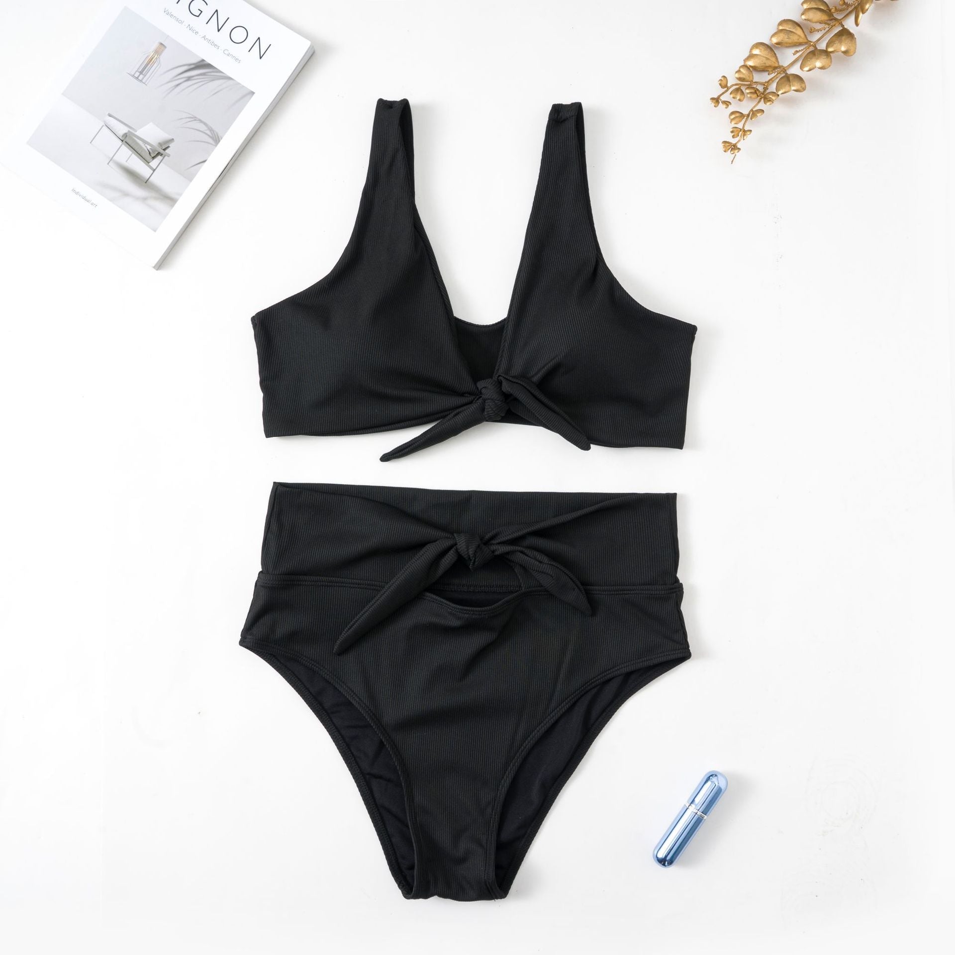 Women's Fashion Solid Color Knotted Swimsuit Set