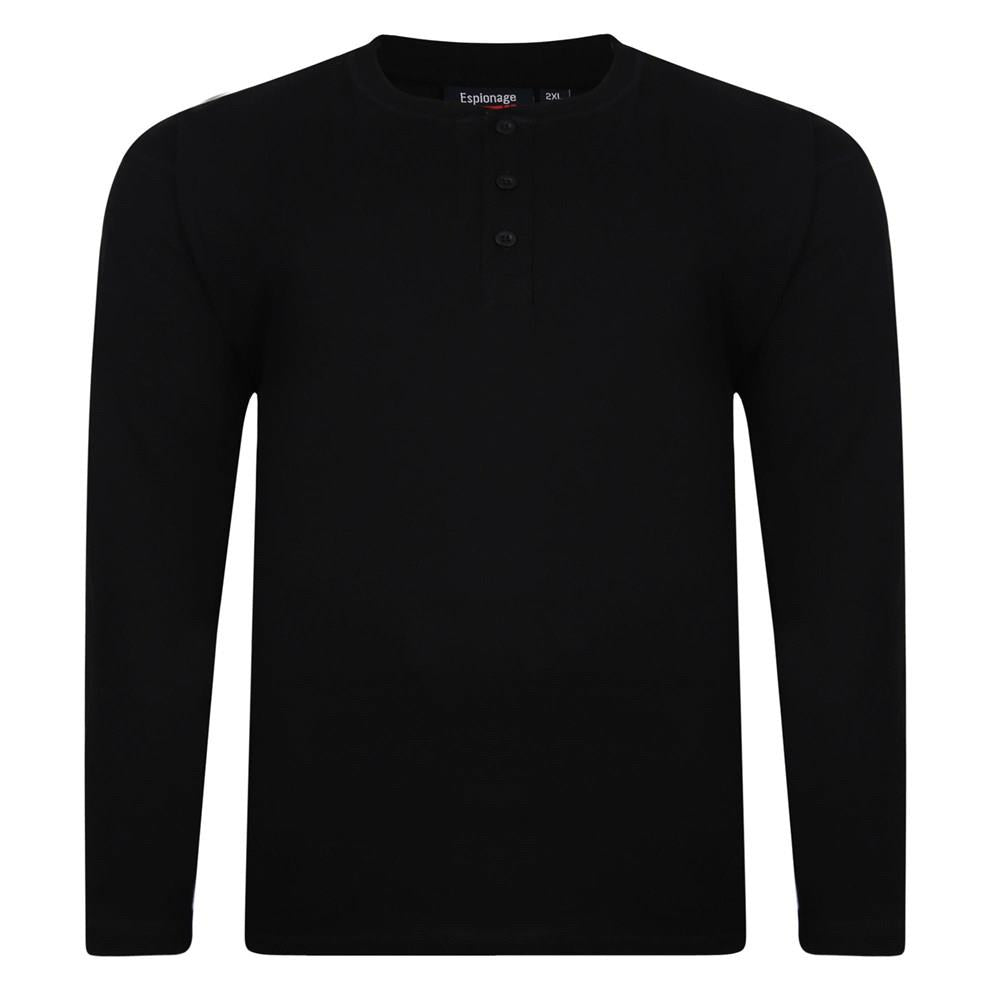 Espionage Men's Big Size Pure Cotton Long Sleeve Grandad Tee Shirts (310) 2XL-8XL, 3 Colours