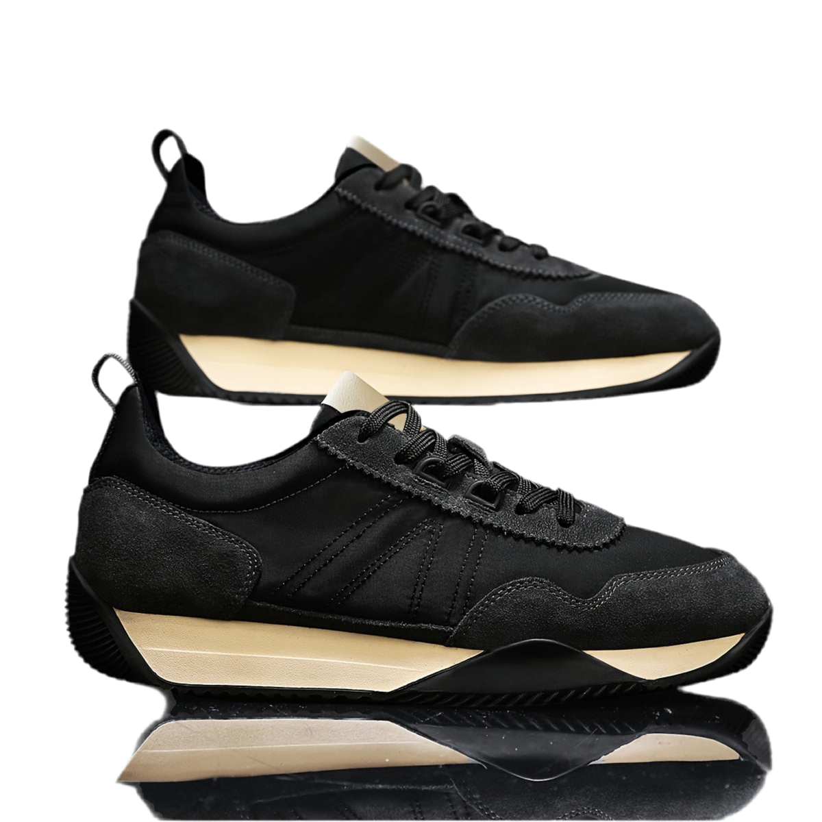 Stylish Men's Casual Hiking Shoes - Breathable Fabric Upper, Durable PVC Sole, Lace-Up Closure, All-Season Outdoor & Casual Attire - Black