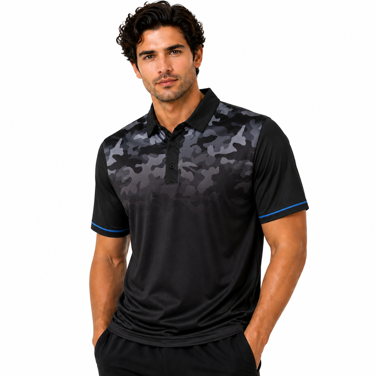 Island Green Men's Camo Golf Polo Shirt Breathable Stretch Sport Top - QHA UK