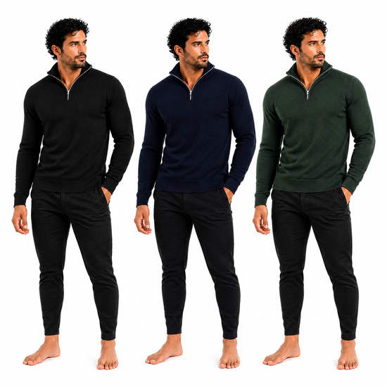 Mens Jacamo Quarter Zip Jumper Cotton Lightweight Knit Pullover S-6XL - QHA UK