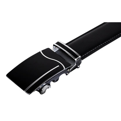 Mens Genuine Leather Ratchet Belt 35mm Automatic Buckle Holeless Q42
