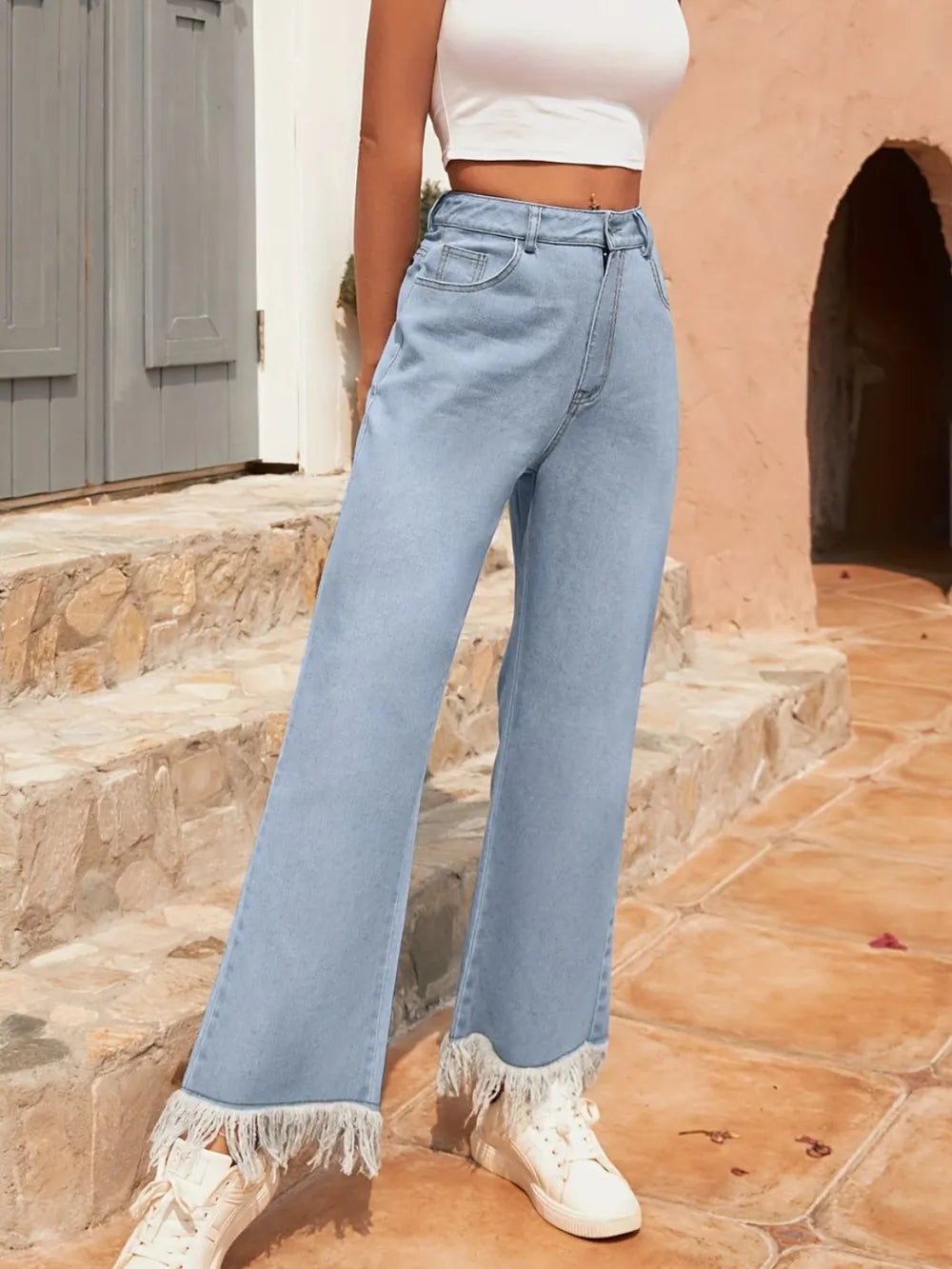 Versatile straight leg casual slightly flared denim pants long pants