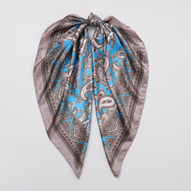 Classic Cashew-patterned Silk Satin Scarf, Printed Headscarf for Women, 90/90cm Square Scarf