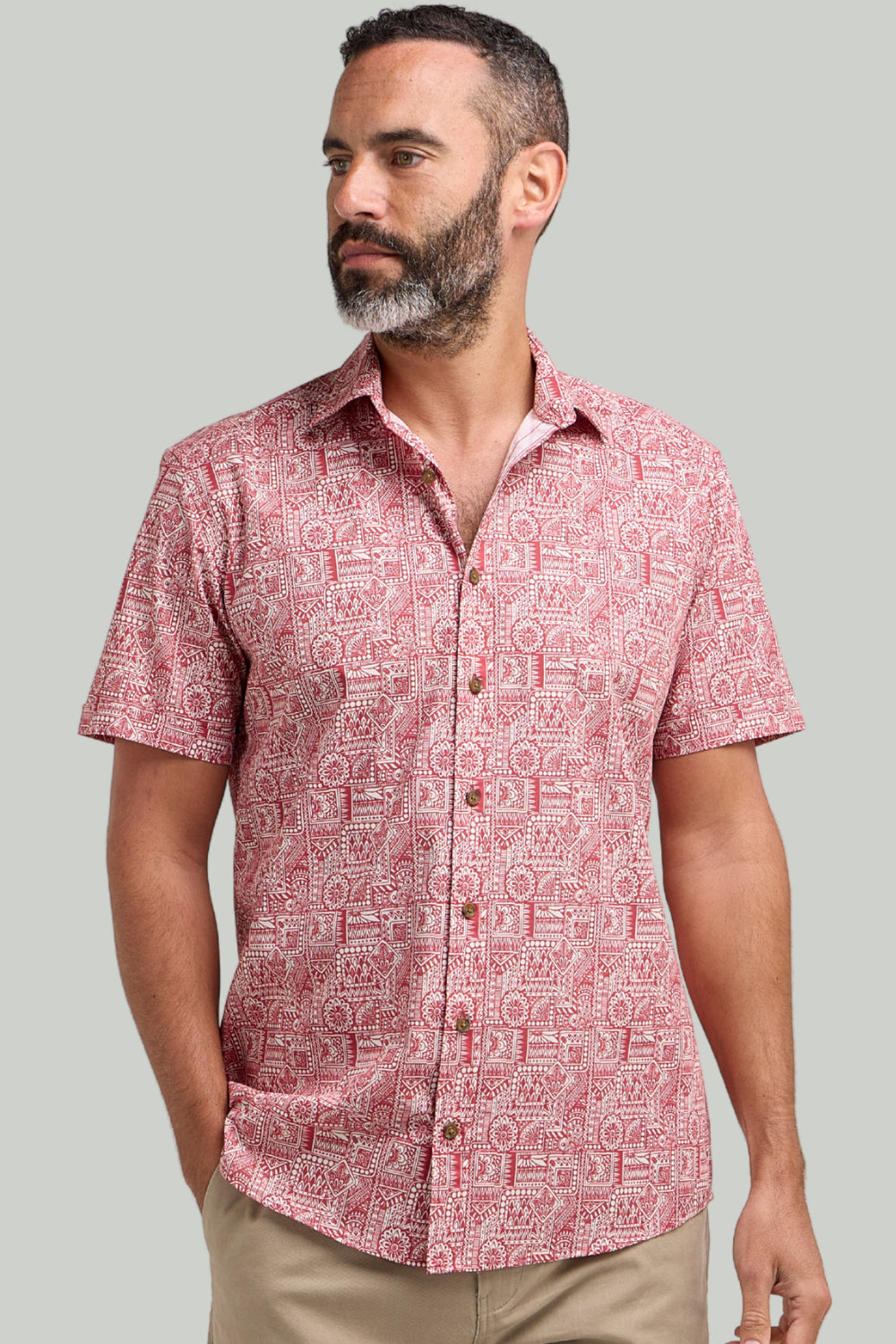 Double TWO Aztec Print Short Sleeve Shirt For Men in 2 Colours, M-5XL