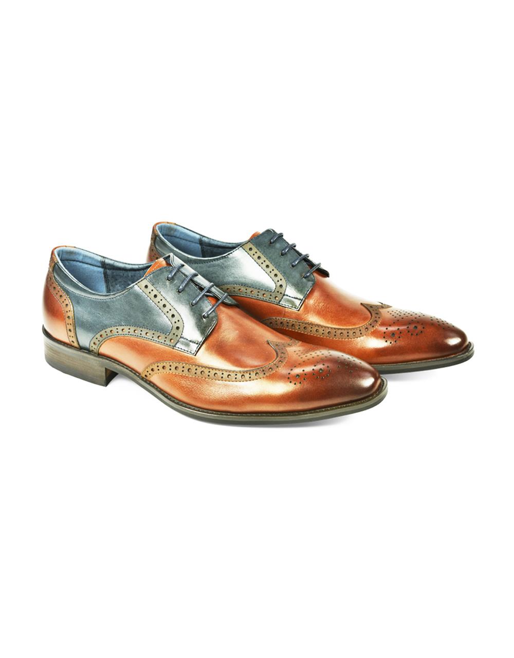 AZOR Mens Oval Long  Missori Wingtip  Lace Up Shoes Tan UK 7 to UK 12