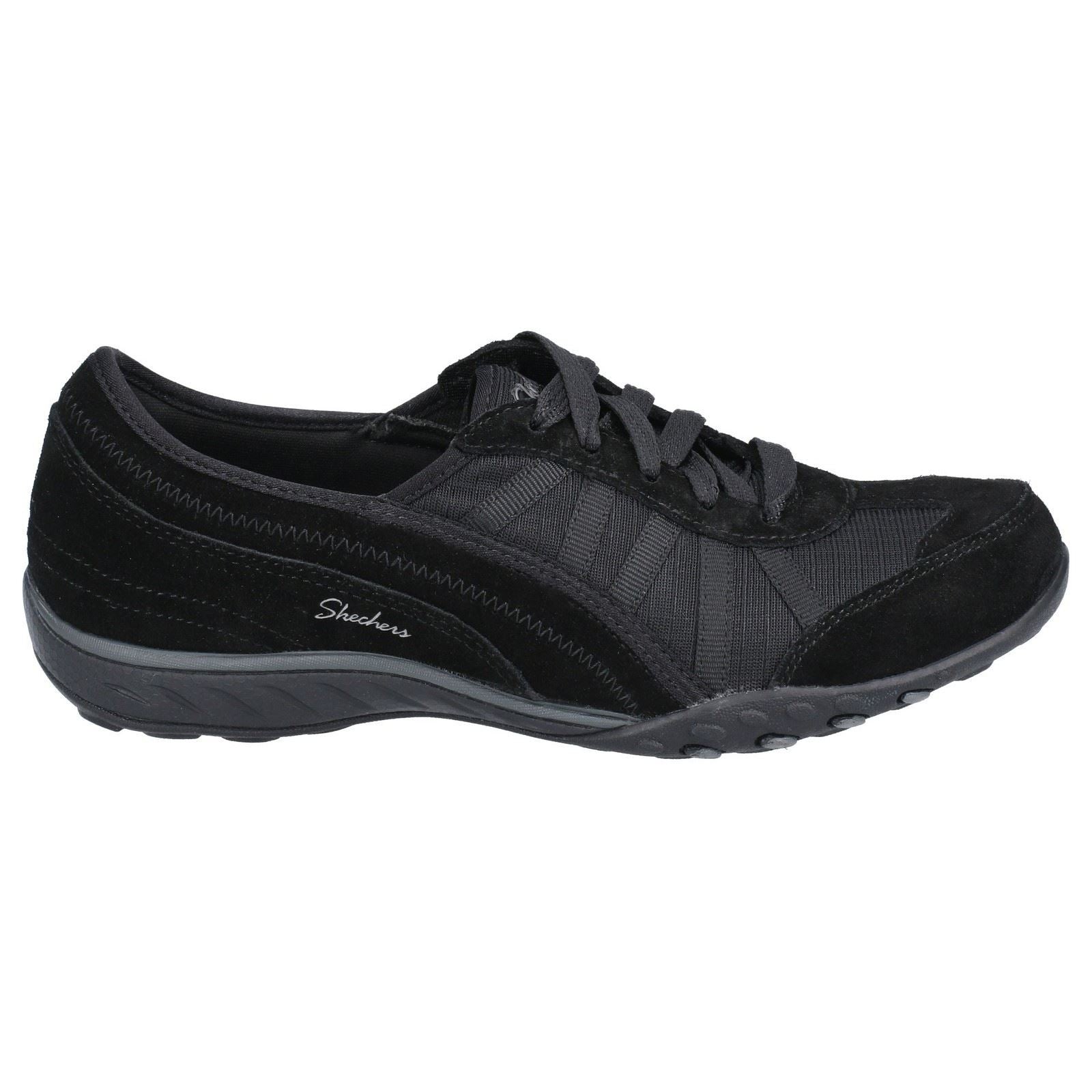 Skechers (GAR23845) Women's Breathe-Easy-Weekend Wishes Suede & Mesh Lace Up Trainer in Black 3 to 8