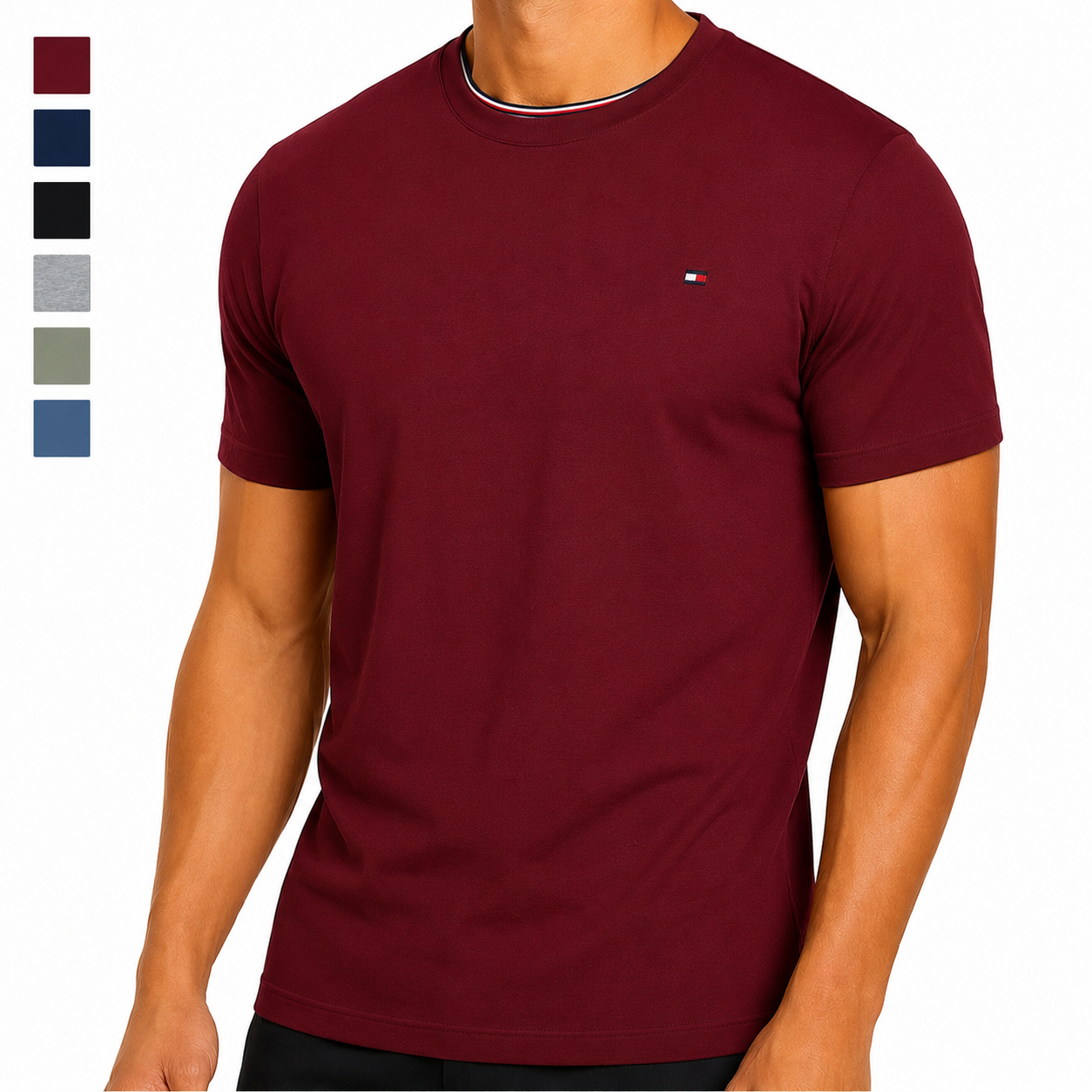 Tommy Hilfiger Mens Flag Embroidered Cotton Crew Neck T-Shirt S-2XL