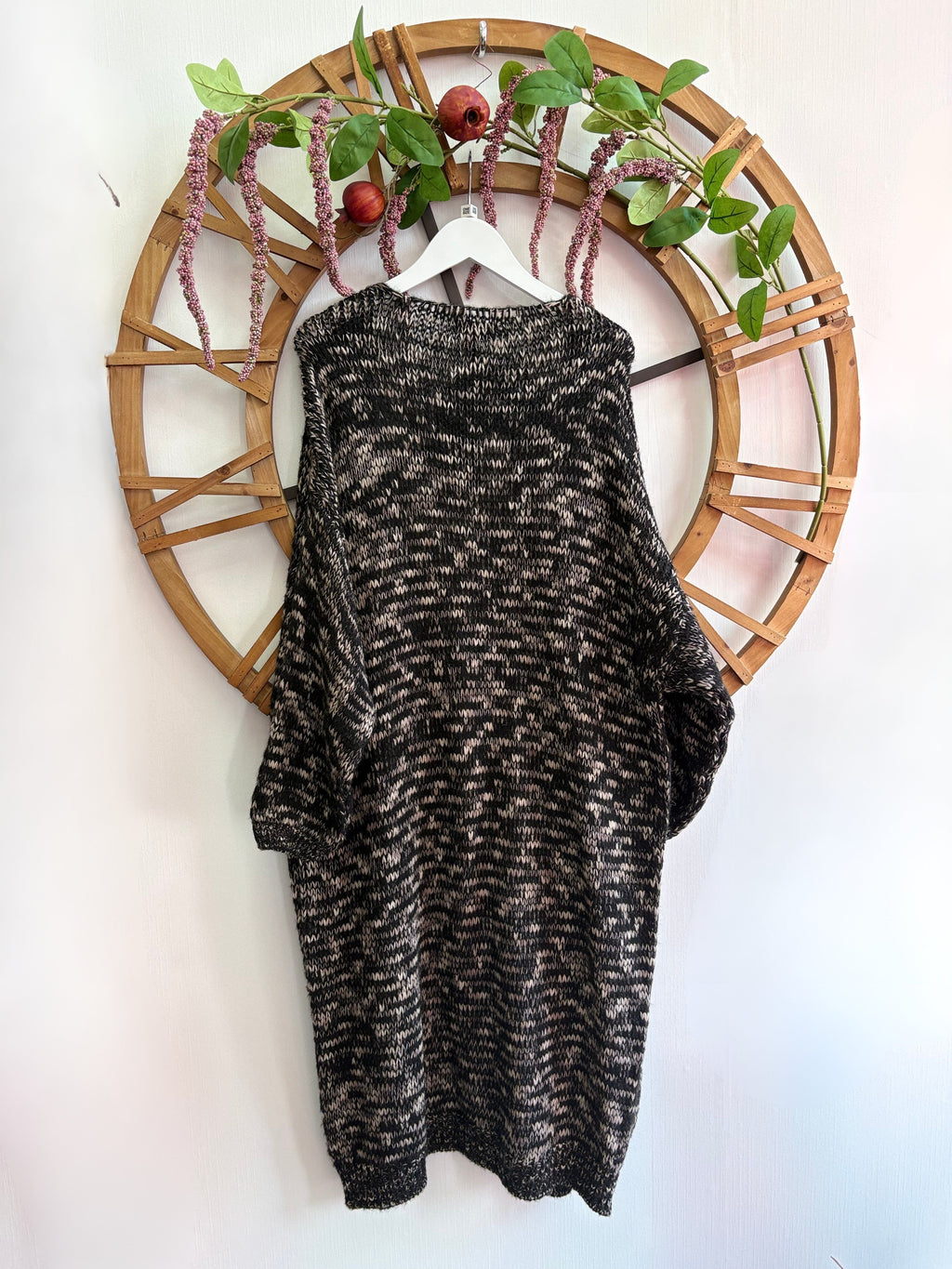 Luxtyle Black & Taupe Longline Knit Cardigan – One Size fits up to 18