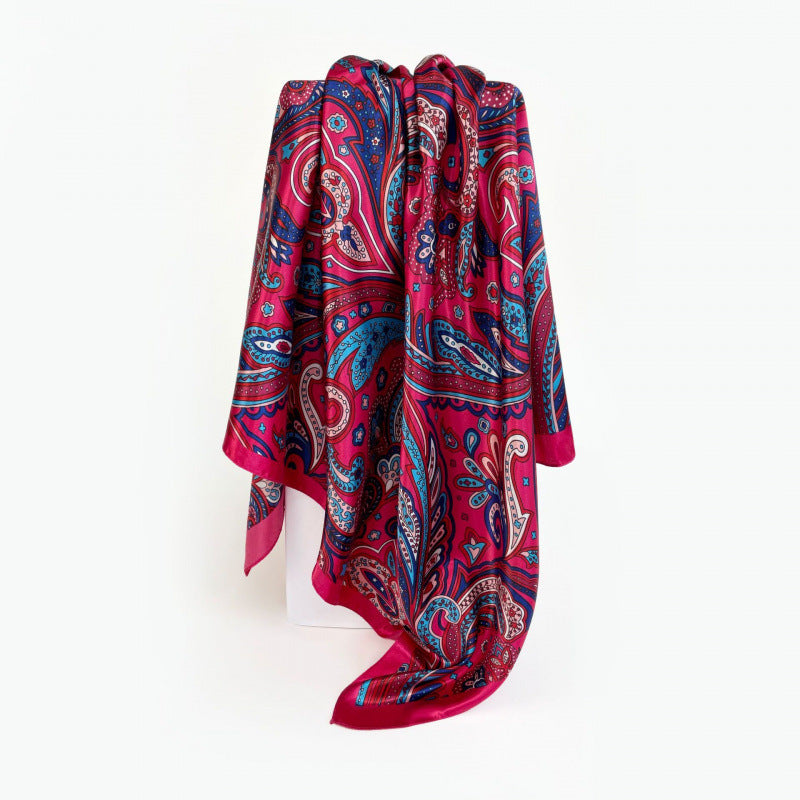 Classic Cashew-patterned Silk Satin Scarf, Printed Headscarf for Women, 90/90cm Square Scarf