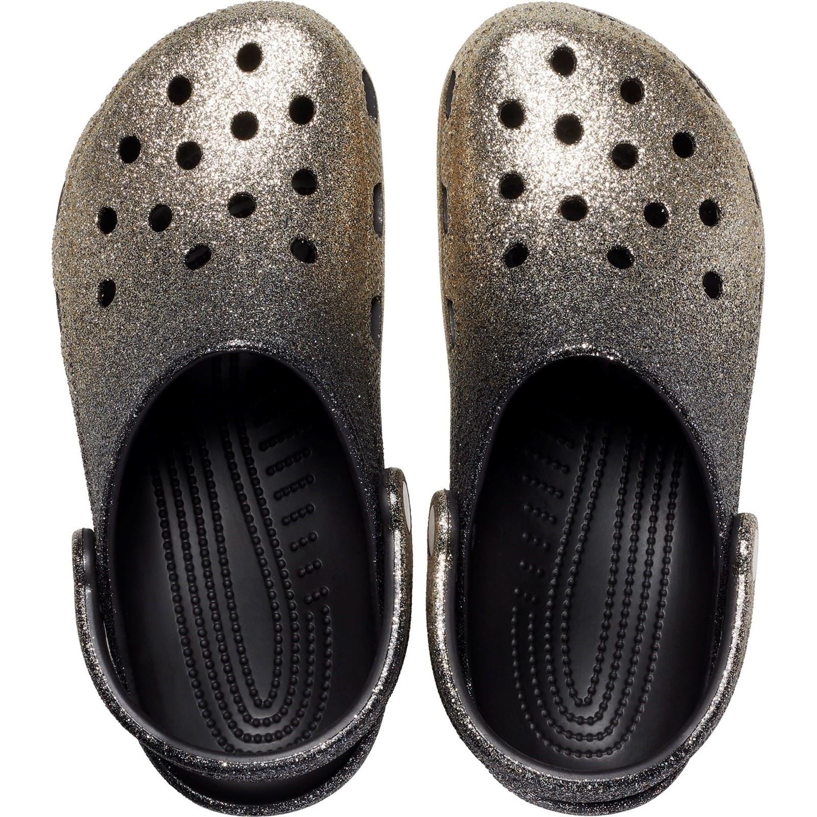 Crocs Women's Classic Glitter Clog in Black/Gold in 3 to 8