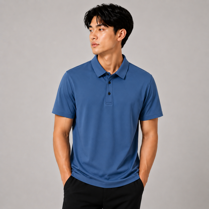 Mens Seamless Knit Polo Shirt Short Sleeve Lapel Smart Casual Top UK S-4XL