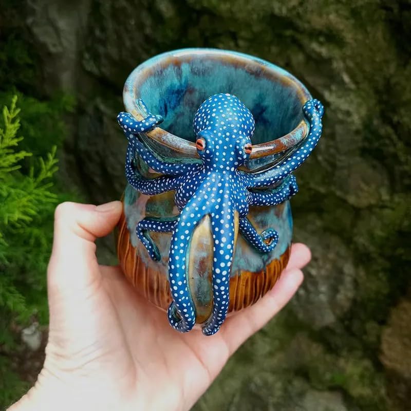 Handmade Deep Blue Octopus Mug. For Hot & Cold Drinks