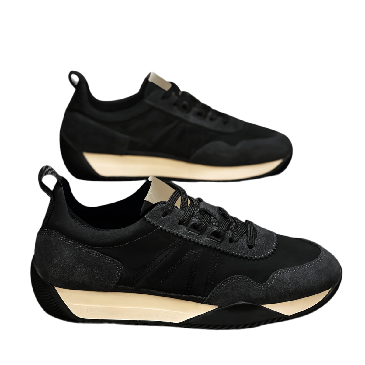 Stylish Men's Casual Hiking Shoes - Breathable Fabric Upper, Durable PVC Sole, Lace-Up Closure, All-Season Outdoor & Casual Attire - Black