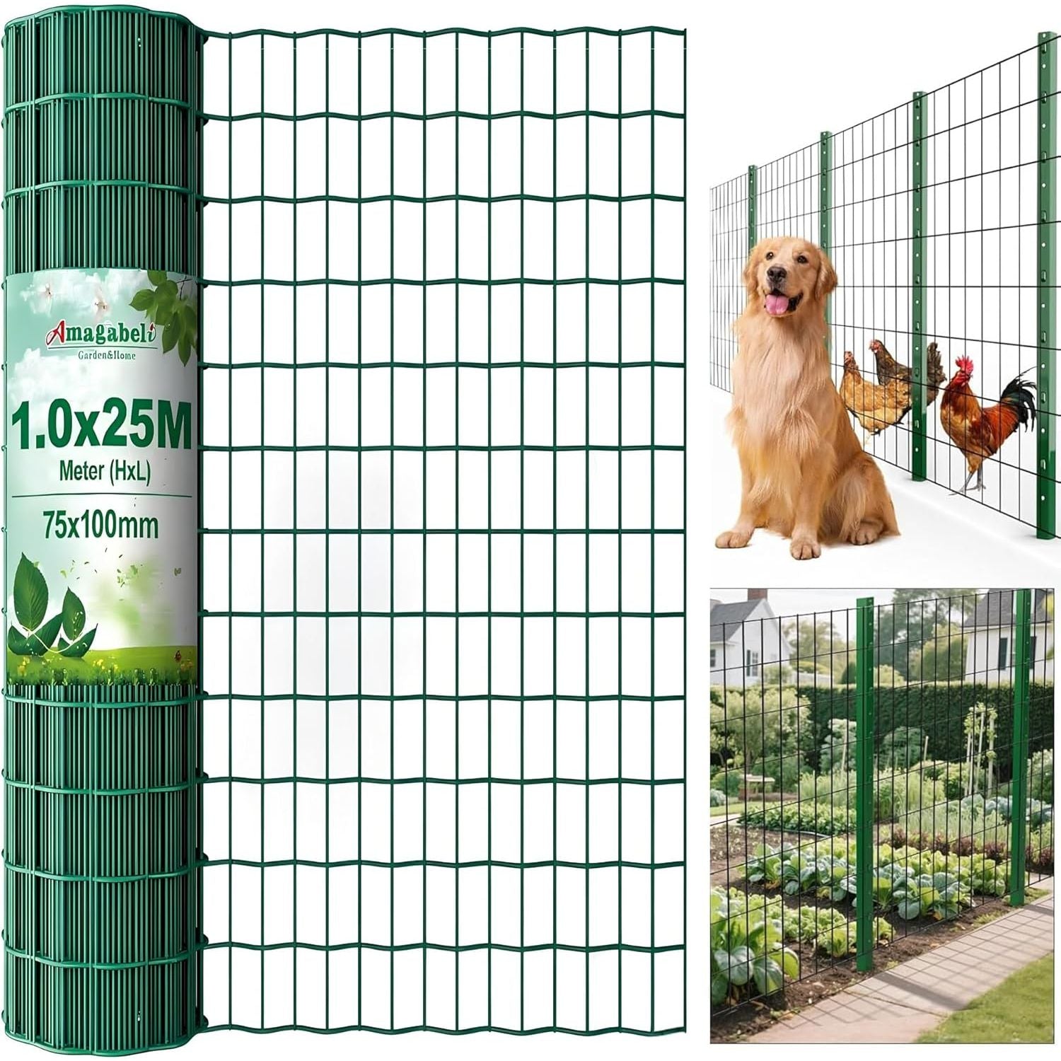 1M x 25M Green PVC Wire Mesh Fence Heavy Duty Rust Proof Garden Fencing Roll