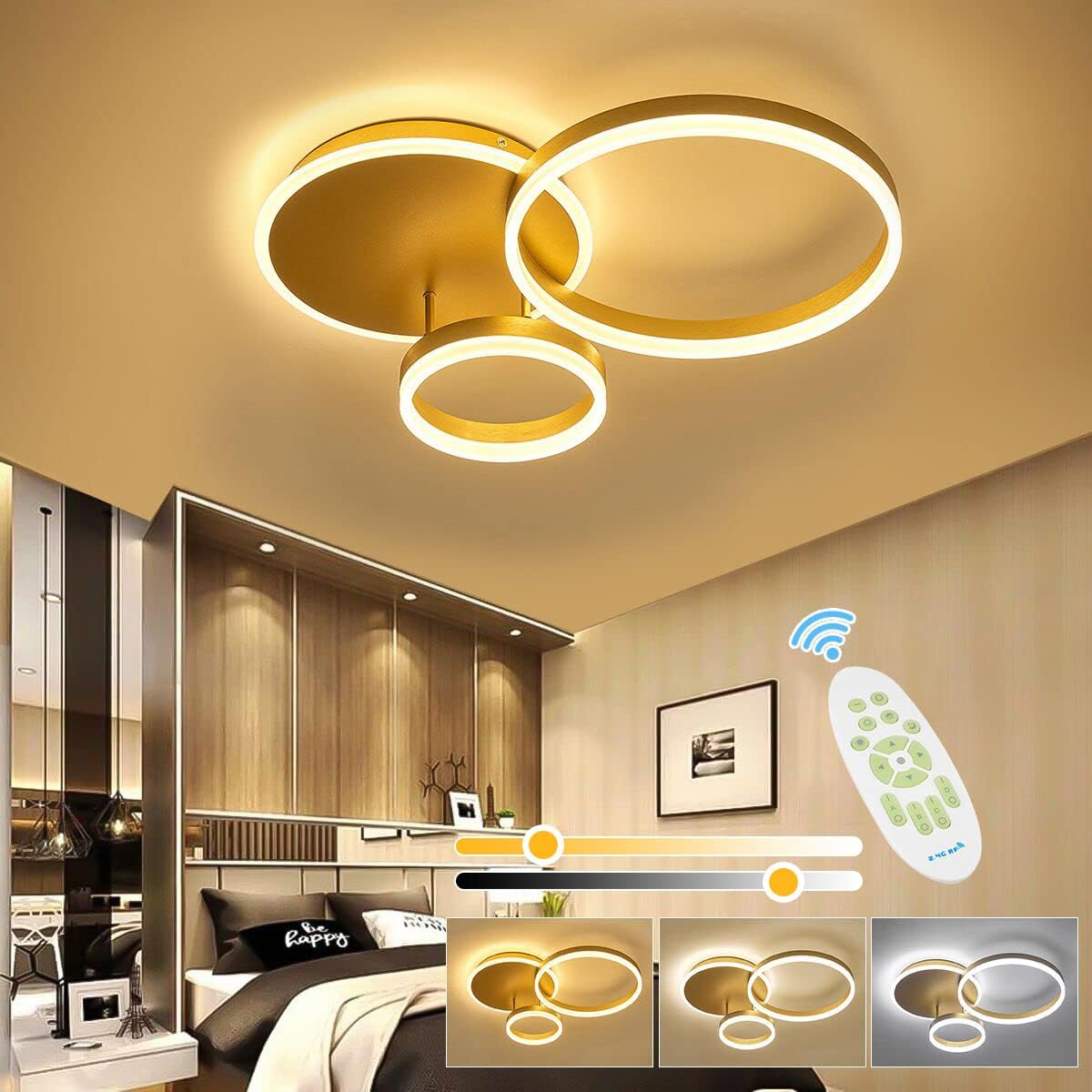 42W Dimmable LED Ceiling Light with Remote & Memory, Adjustable Color & Bright
