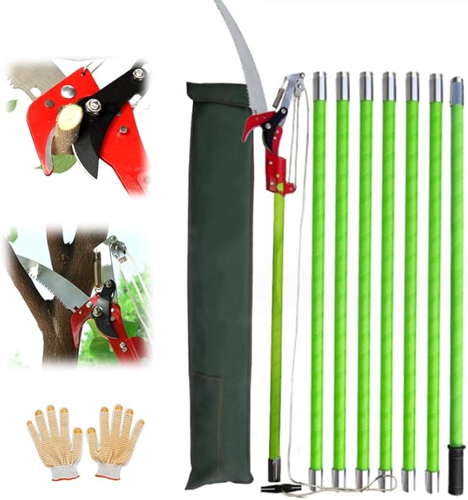Tree Pole Pruner 8m Manual Pruning Saw with Scissors Gloves Maxant
