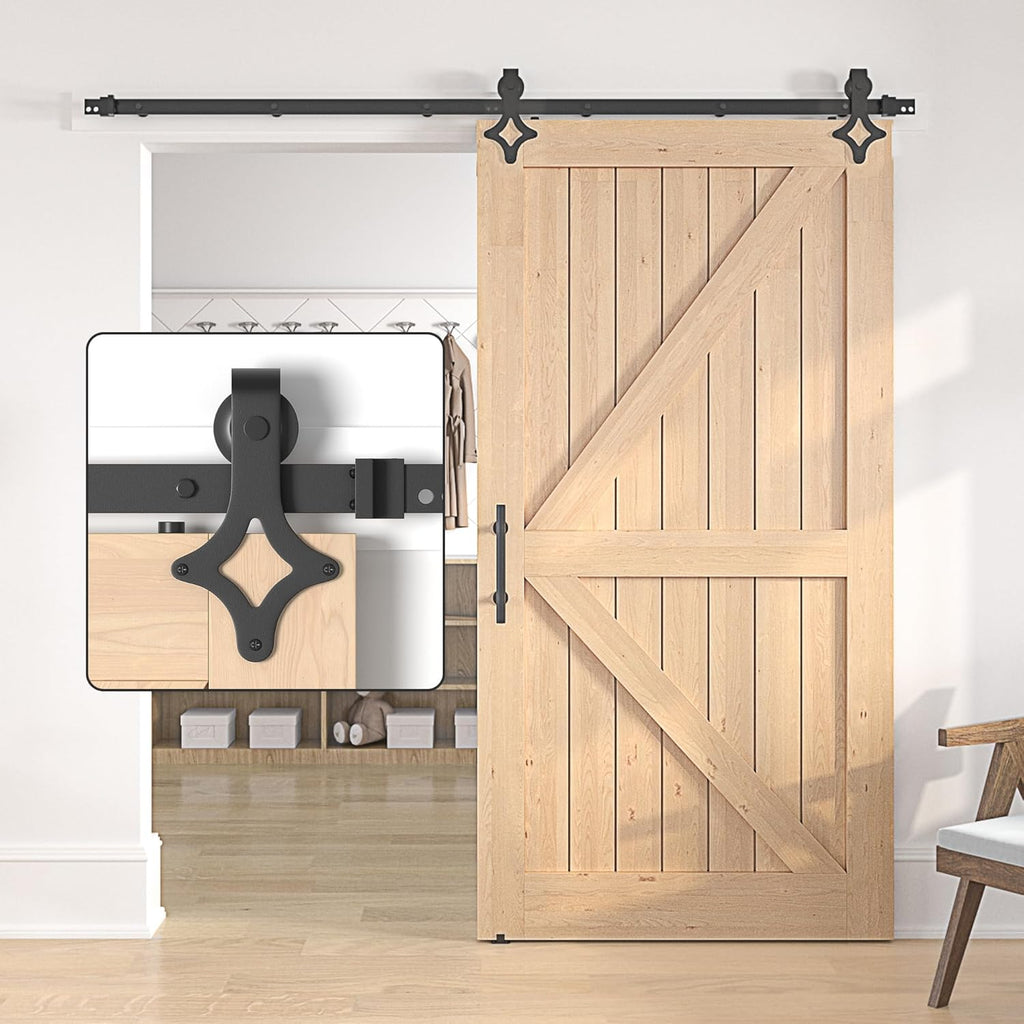 Sliding Barn Door Kit 7FT Heavy Duty Rhombic Black Track Without Door SANKEYTEW
