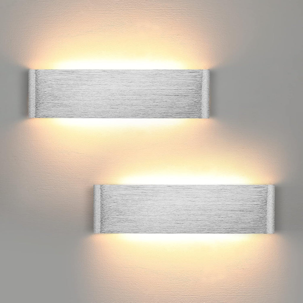 Lightess 2x 31cm LED Wall Lights Up Down Silver Lamps – Warm White Indoor Use