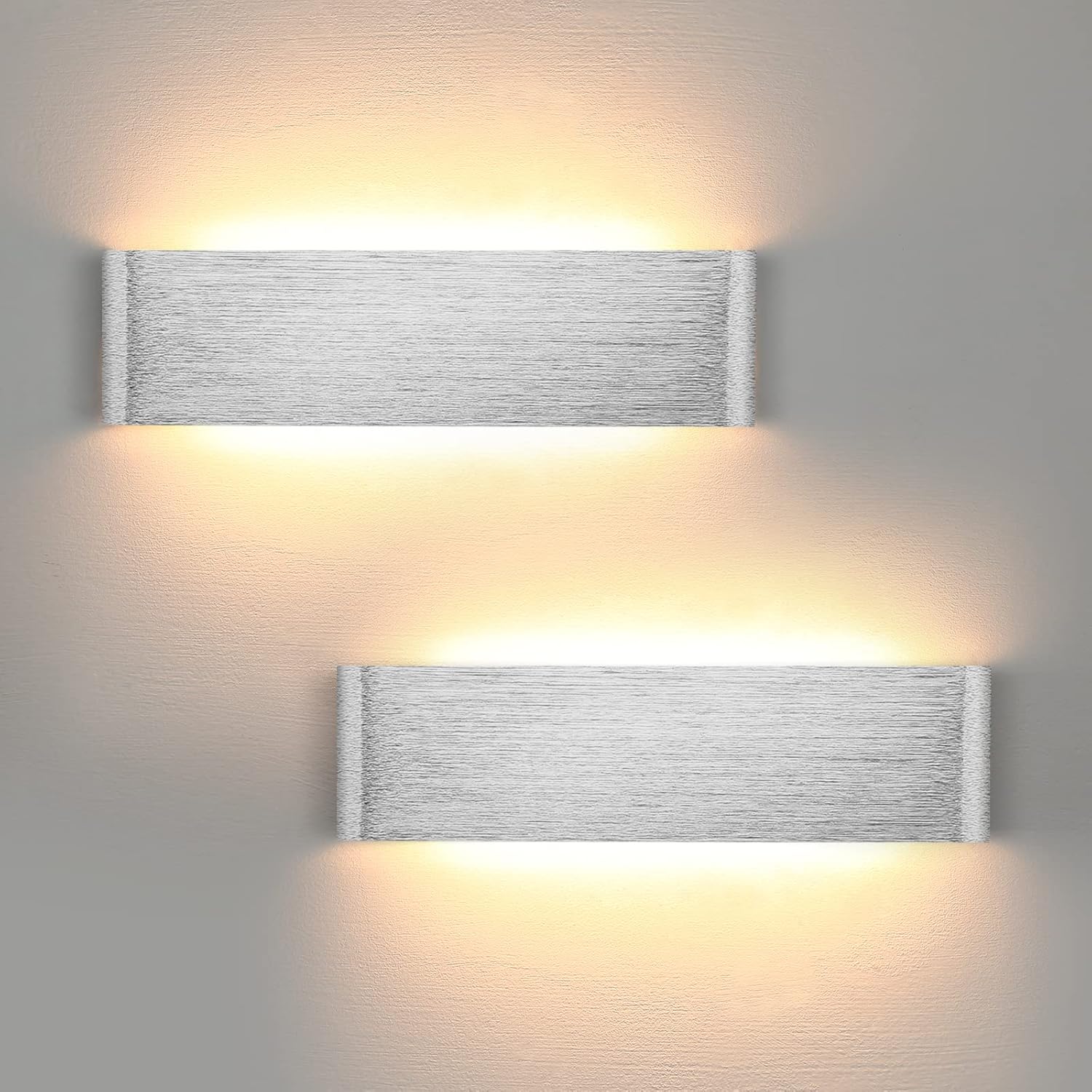 Lightess 2x 31cm LED Wall Lights Up Down Silver Lamps – Warm White Indoor Use