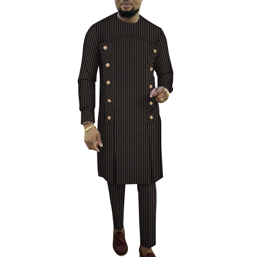 African Men's Striped Two-pieces Luxury Suit
