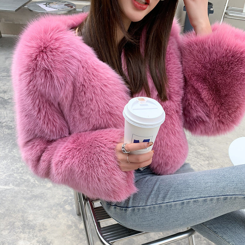 Fox Fur Coat - Elegant Commute Purple