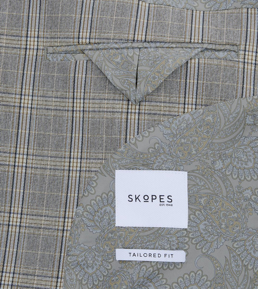 Skopes Dettori Tailored Fit Suit Jacket For Men in Brown Blue Check, 36S-62L