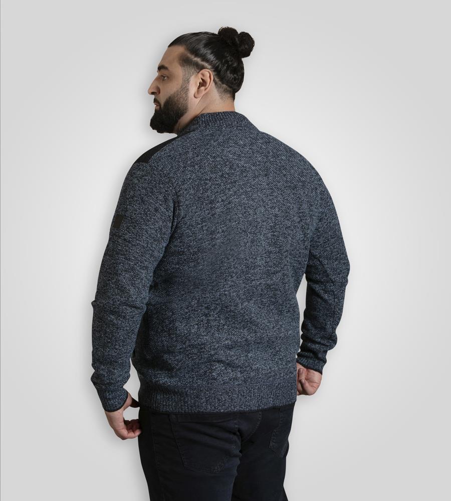 D555 DEREHAM 1 Knitted Zip Through Sweater For Men in Blue Marl, 2XL-8XL