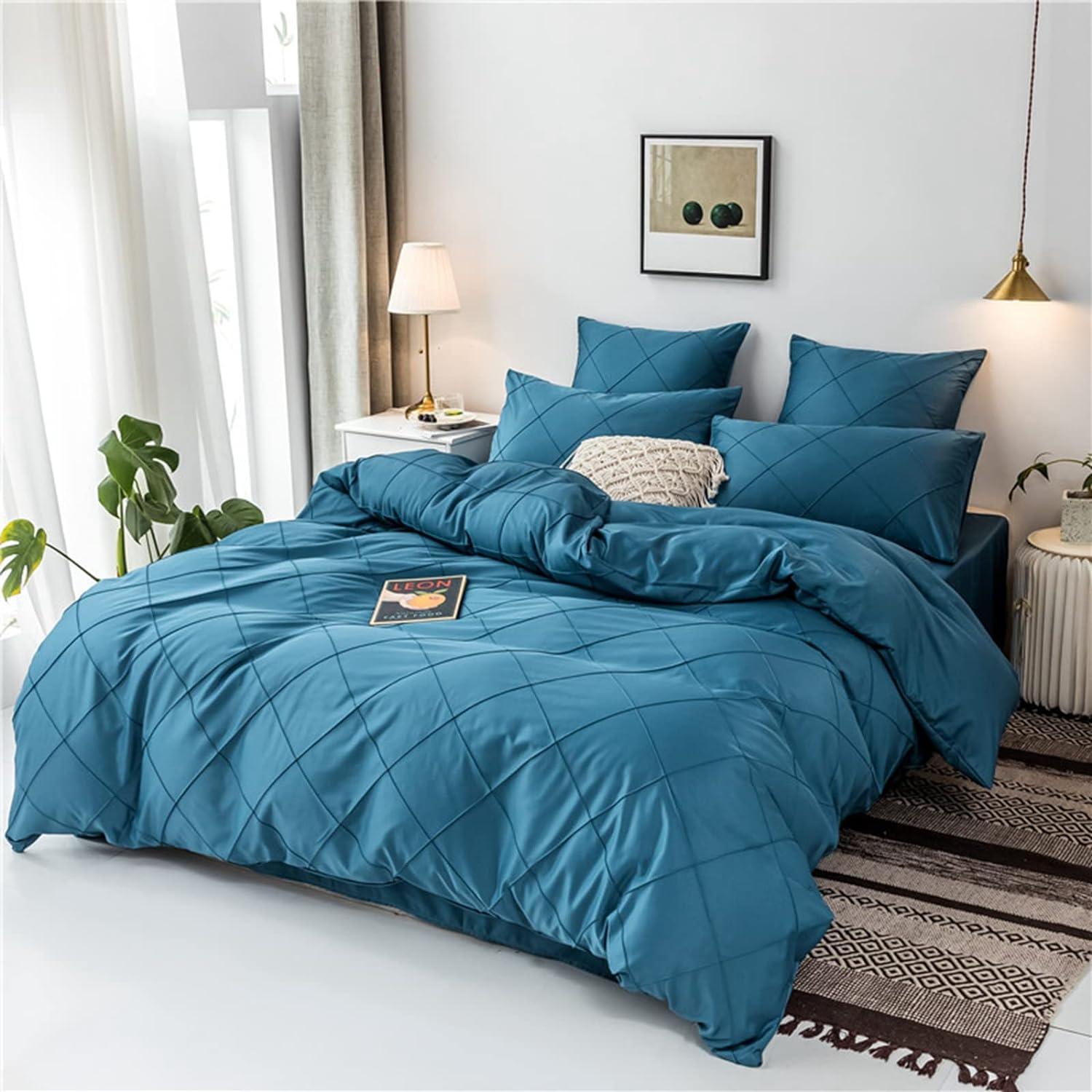 HAVOP King Size Duvet Cover Set 3pcs Embossed Stripe Grid Soft Microfiber