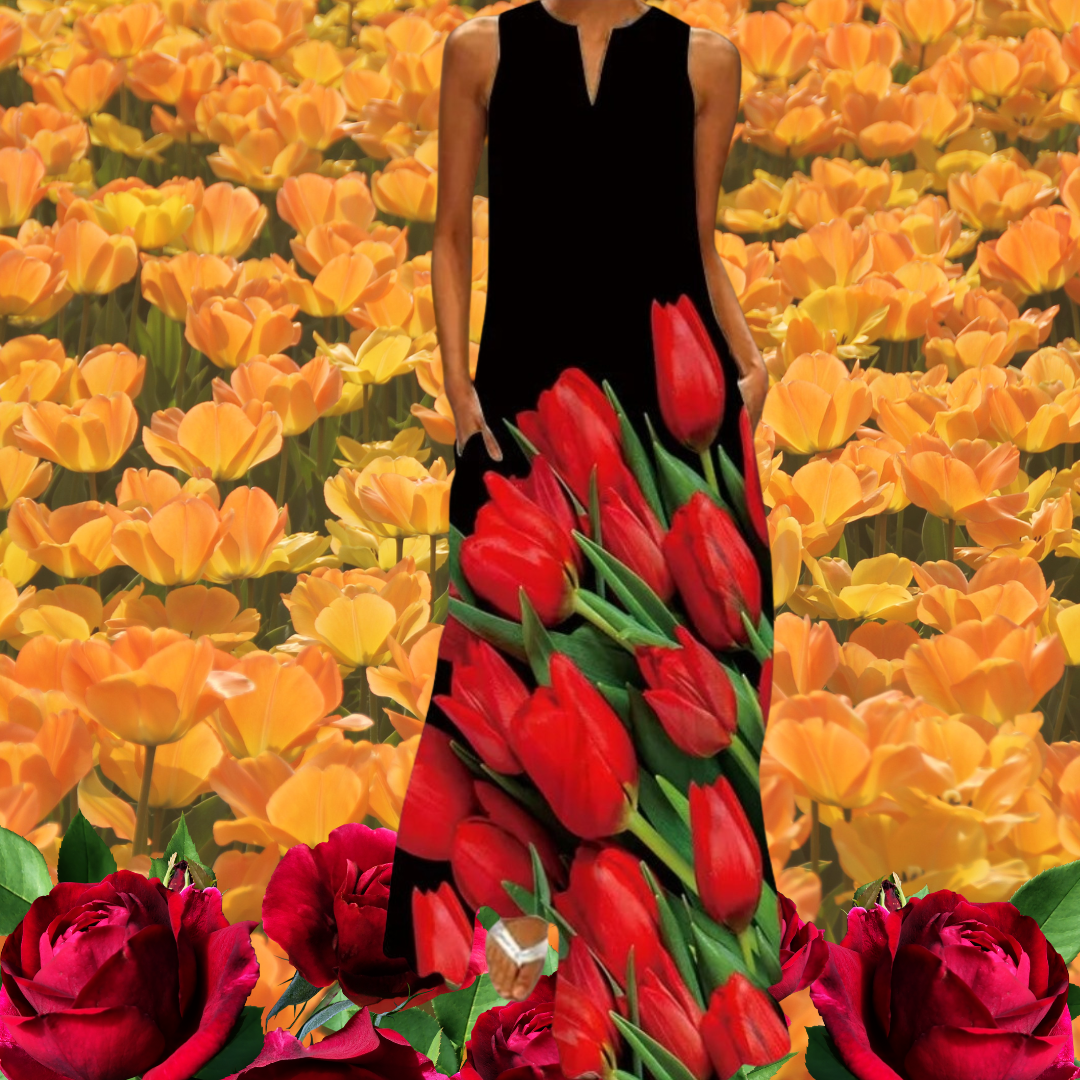 Boho Retro V-Neck Sleeveless Maxi Dress – Artistic Summer Long Dress for Women