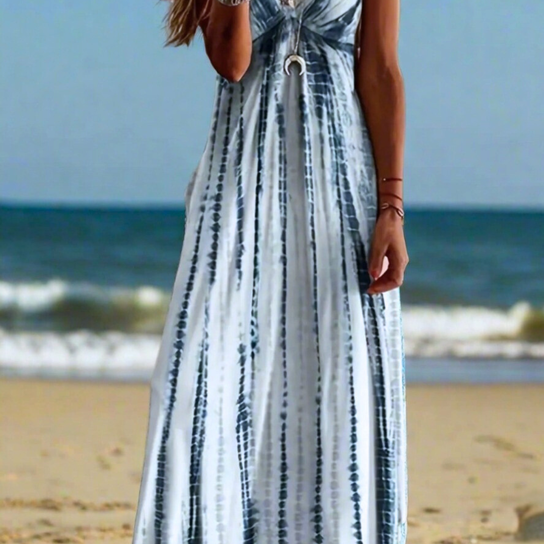 Women's Bohemian Marble Print Maxi Dresses – Sleeveless Loose A-Line Beach Resort Dresses