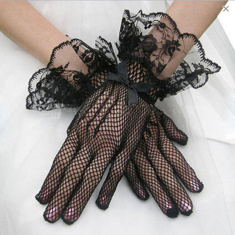 1 Pair Knitted Stretch Mesh Gloves, Wedding Gloves