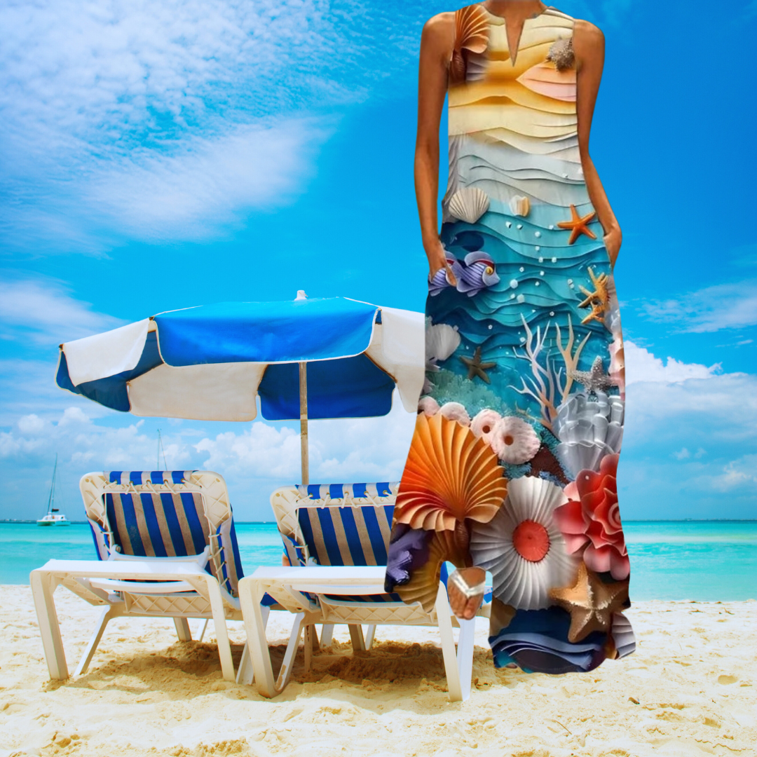 Boho Retro V-Neck Sleeveless Maxi Dress – Artistic Summer Long Dress for Women