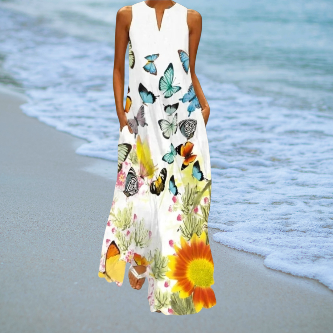 Bohemian Printed Maxi Dress with Pockets - Loose Ankle-Length Summer A-Line Dress for Women COLLECTION