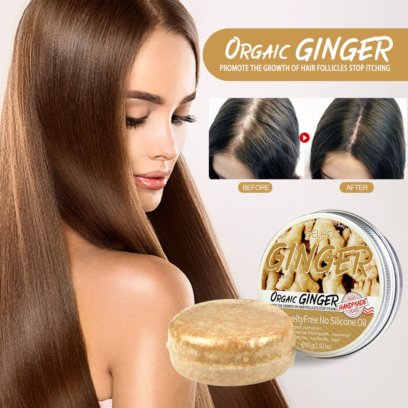 Ginger Soap, Anti-Loss Hair Care Tight Hair Clean And Smooth Hair Moisturizing Scalp Shampoo Soap