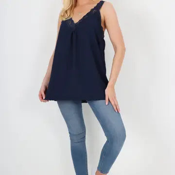 Italian V Neck Lace Detail Vest Top | One Size Fits 8–18 UK