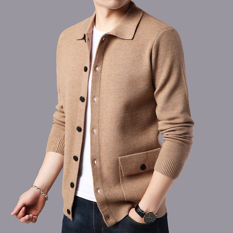 Lapel Cardigan Men's Wool Sweater
