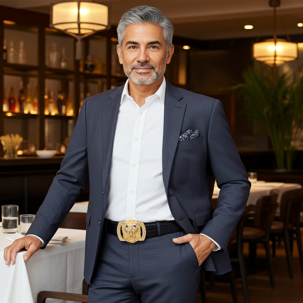 QHA Mens Designer Leather Belt Lion Diamond Buckle 38mm Wide Fashion Belt Q74